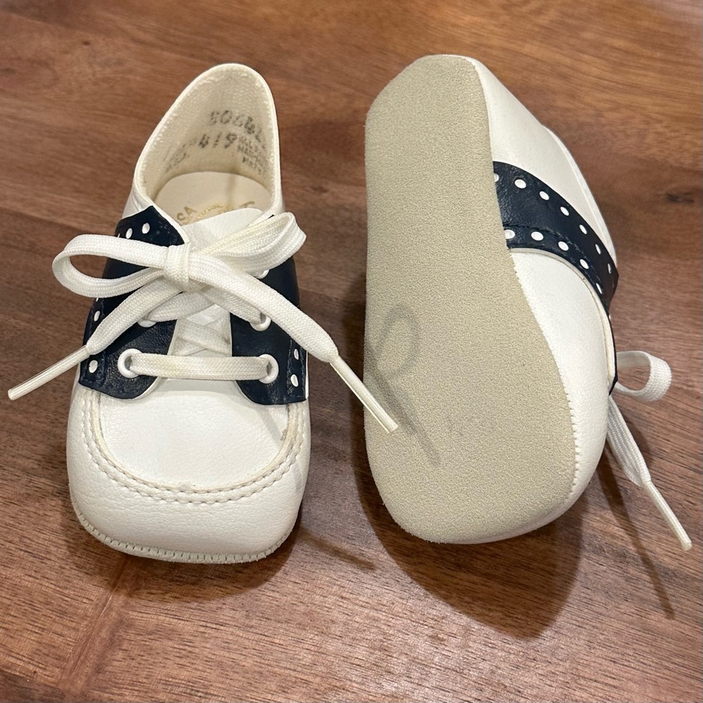 Infant Saddle Shoes By Wee Kids White Navy Made In USA Size 3✨Vintage✨EUC✨RARE✨